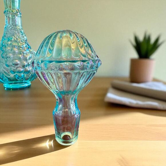 Imperial Glass Azure Blue Grape Decanter-Iridescent-Midcentury Barware-Vintage - Picture 5 of 8